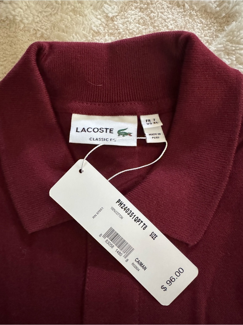 Lacoste Men’s V-Neck Sweater - Burgundy